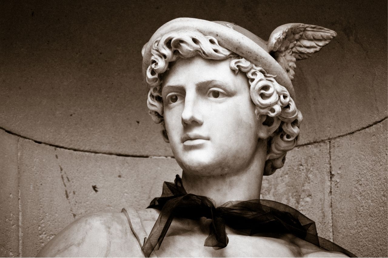 Hermes, the cunning Greek trickster, commerce and messenger god