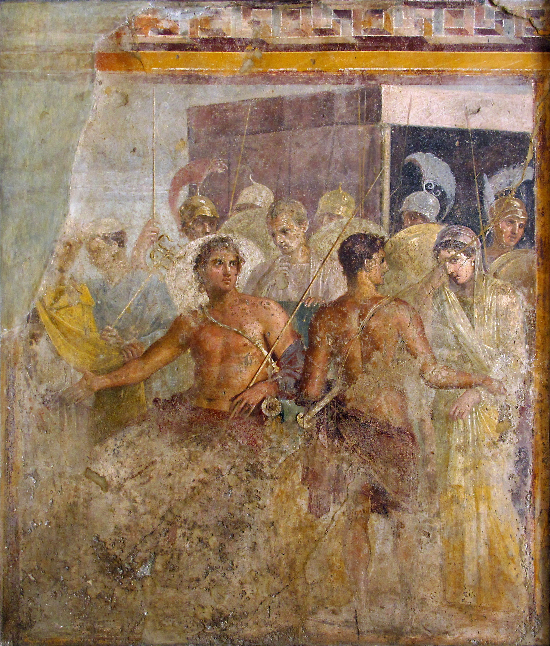 Achilles, Patroclus, and Briseis - historical artwork depicting the Greek heroes with Briseis