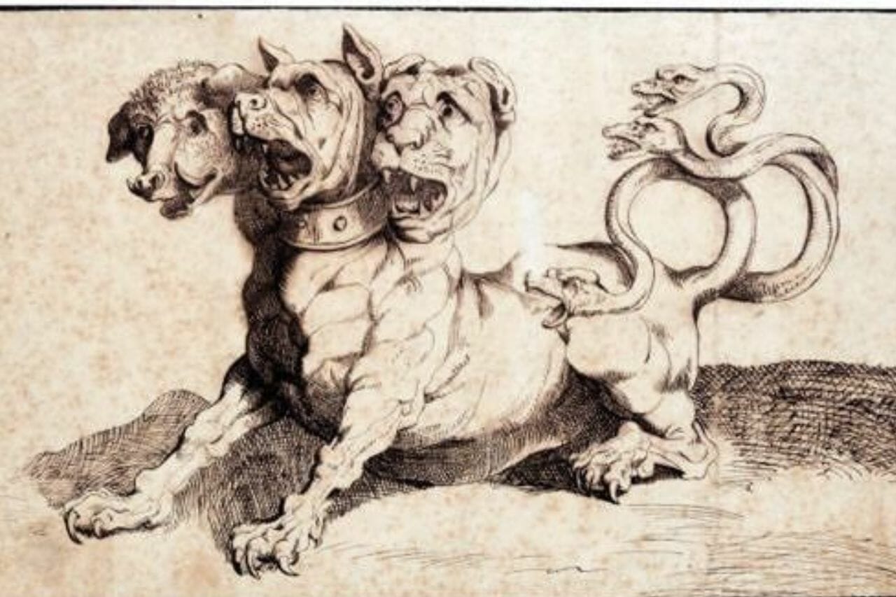 Cerberus the three-headed dog guarding the gates of the Underworld