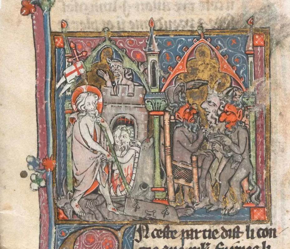 Depiction of the background to the birth of Merlin on a Vulgate Cycle manuscript from 1316, British Museum, London
