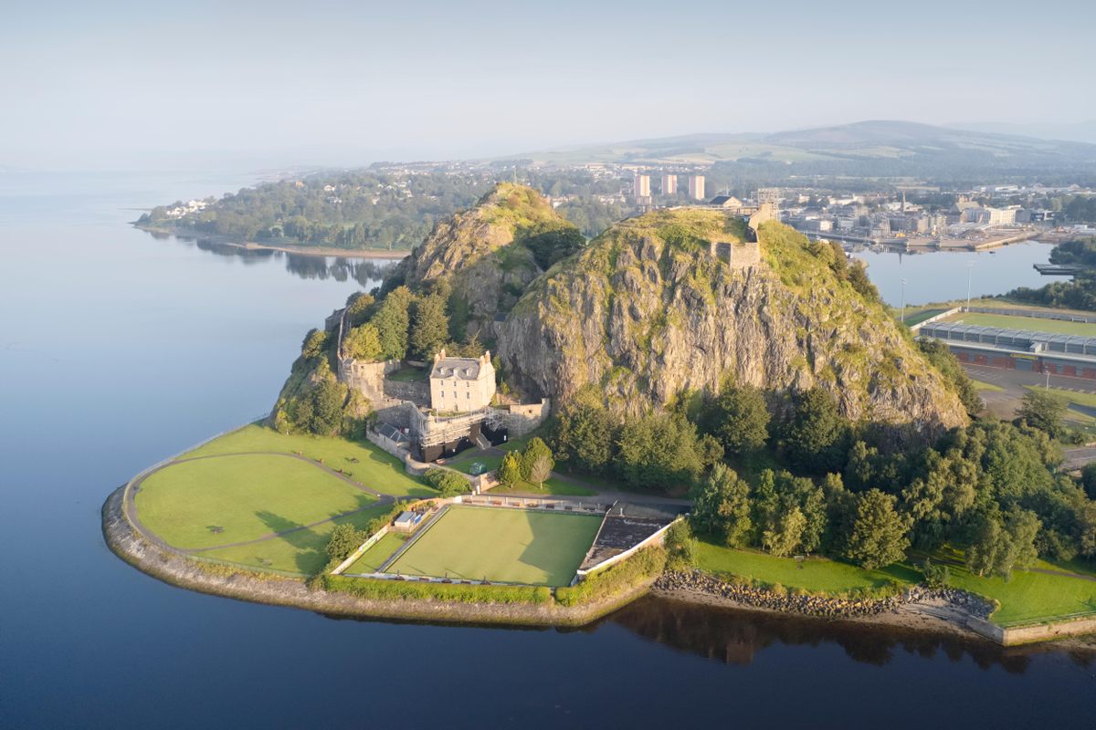 Dumbarton Rock, Scotland, the birthplace of Smerbe son of King Arthur. Photo by Richard Johnson