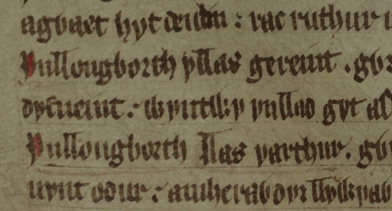 The poem <i>Englynion Gereint fab Erbin</i> in the Red Book of Hergest, folio 259v, with the reference to Gereint’s death on the second line and the reference to Arthur on the fourth line