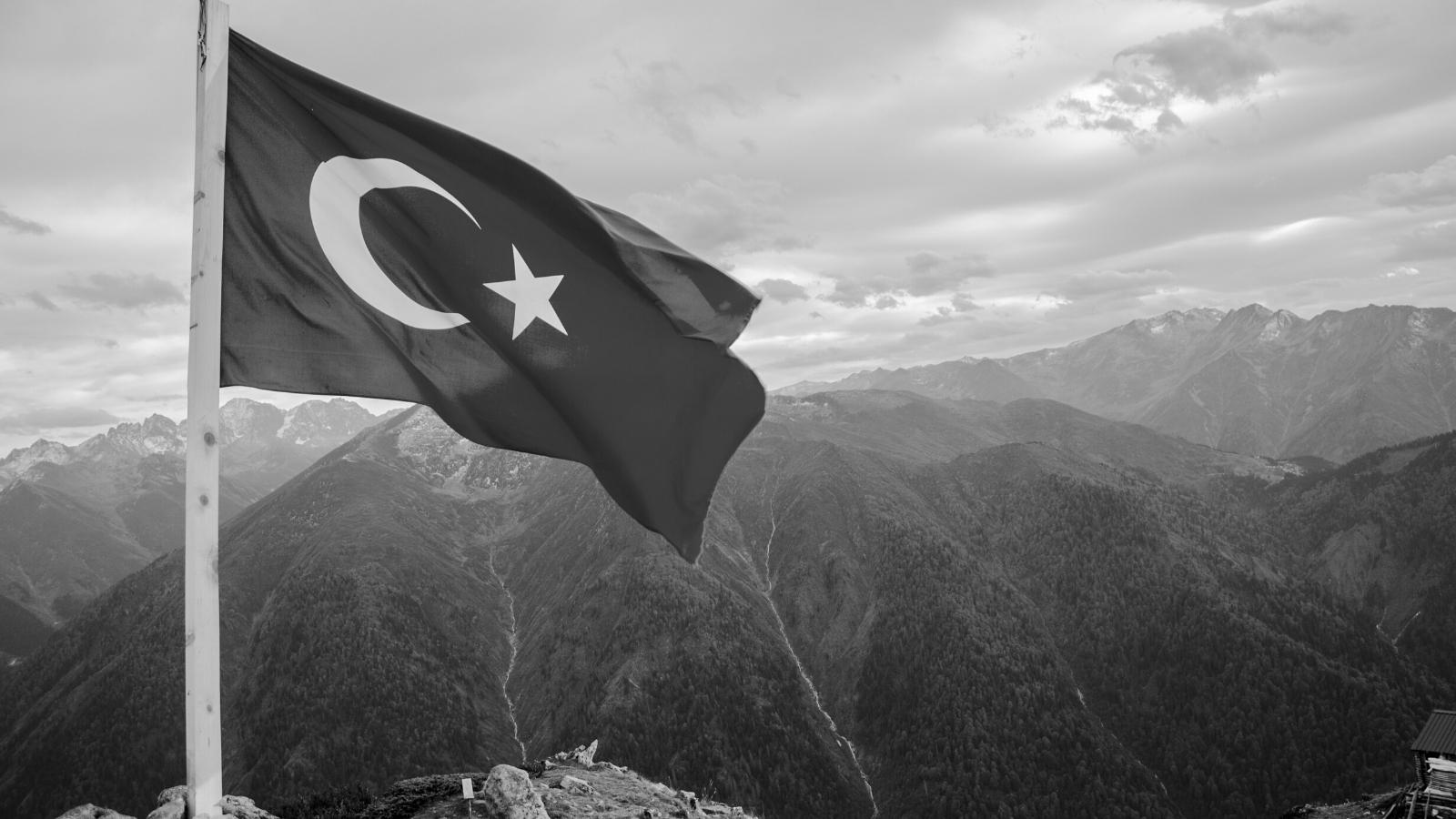 Flag of Turkey across the mountain