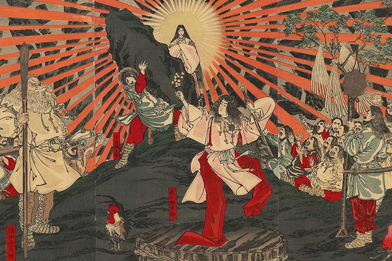 Amaterasu - Japanese sun goddess emerging from cave