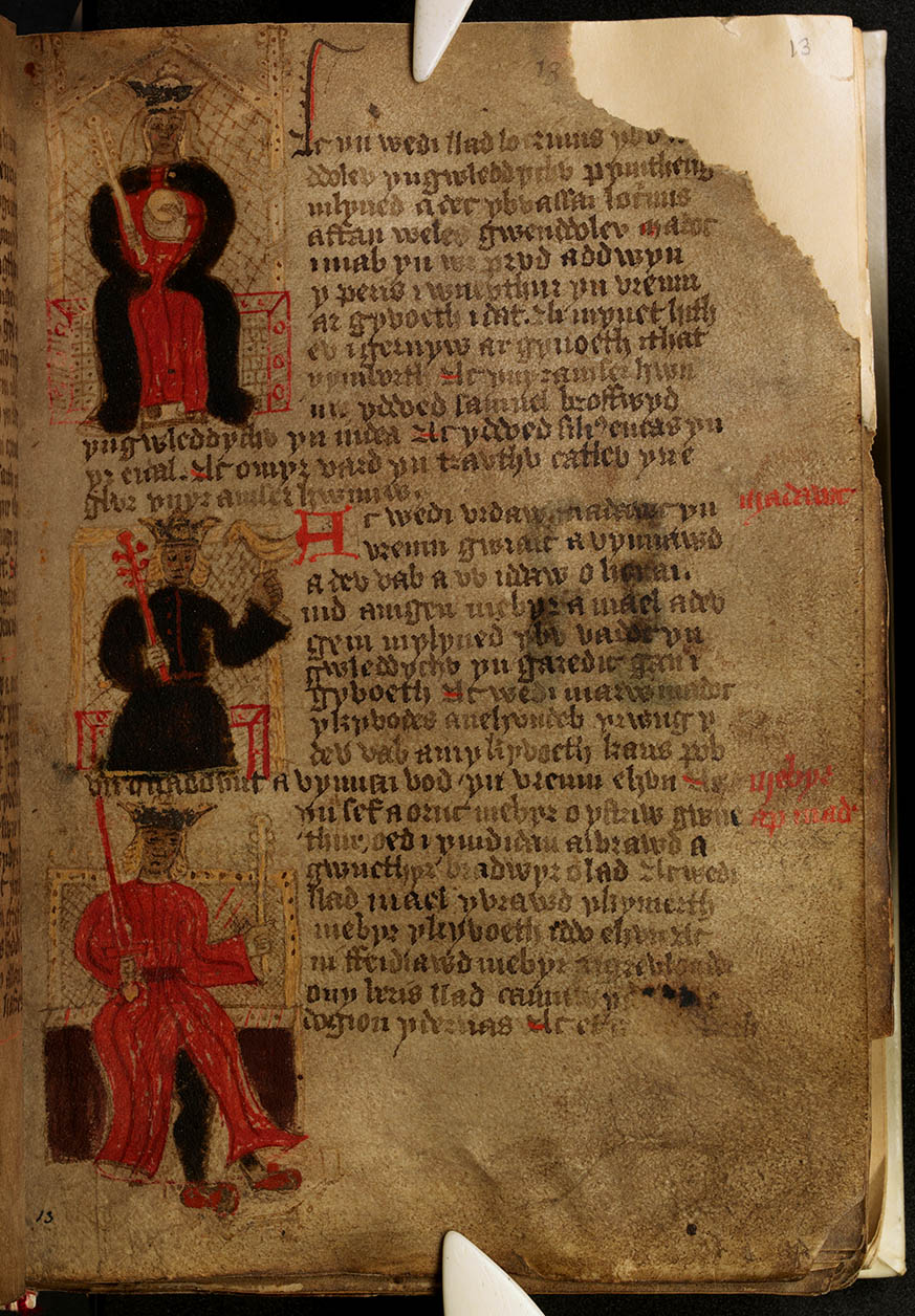 Manuscript of Geoffrey of Monmouth’s Historia Regum Britanniae, Peniarth MS 23c, folio 13r, National Library of Wales