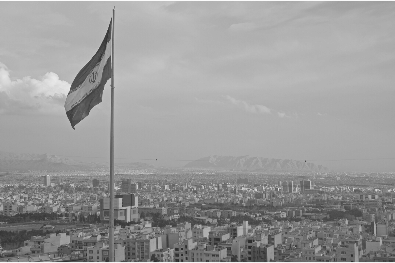 Iran flag over Tehran