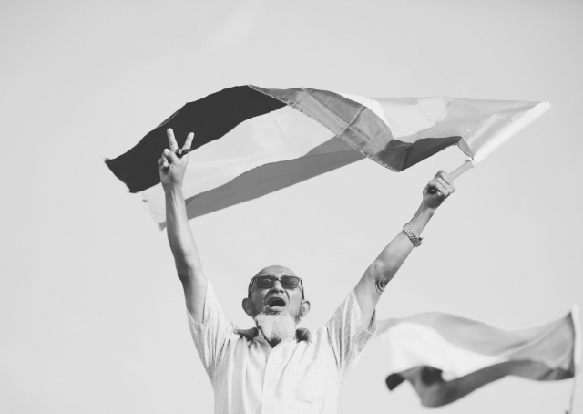 Man waving Sudanese flag