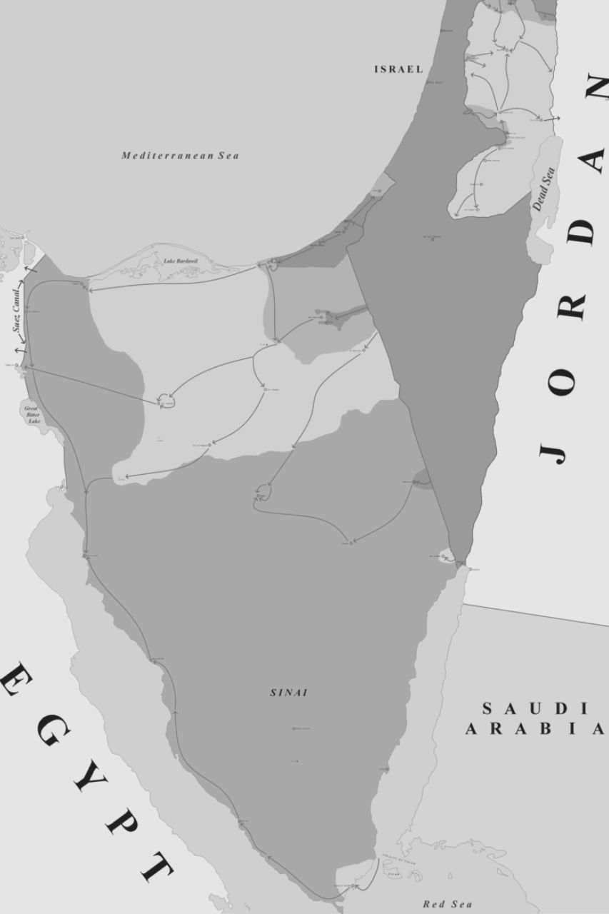 Map of the military movements and territorial changes during the Six Day War