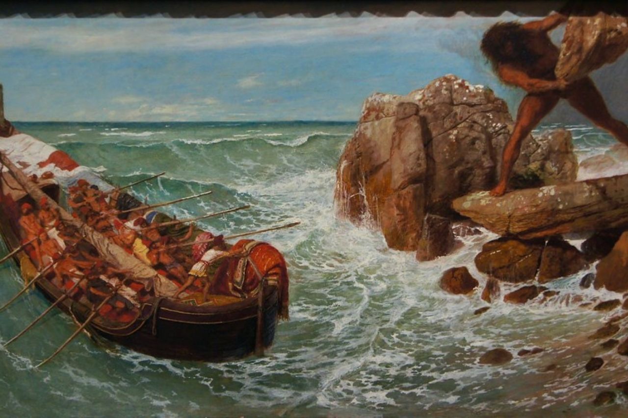 Odysseus and his men in the cave of the Cyclops Polyphemus