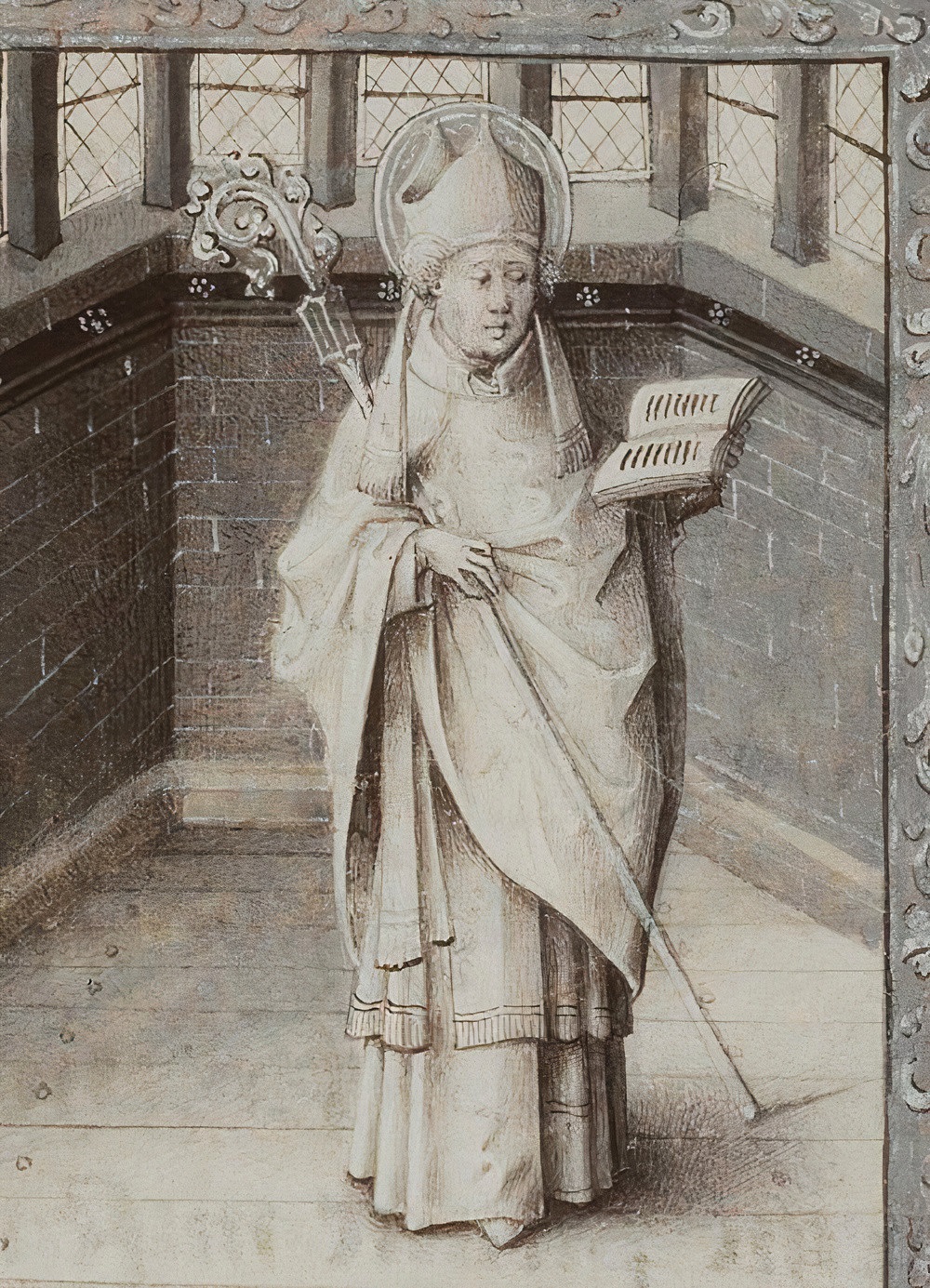 Illustration of Germanus, or Germain, of Paris, <i>Book of Hours</i>, Jean le Tavernier, 15th century