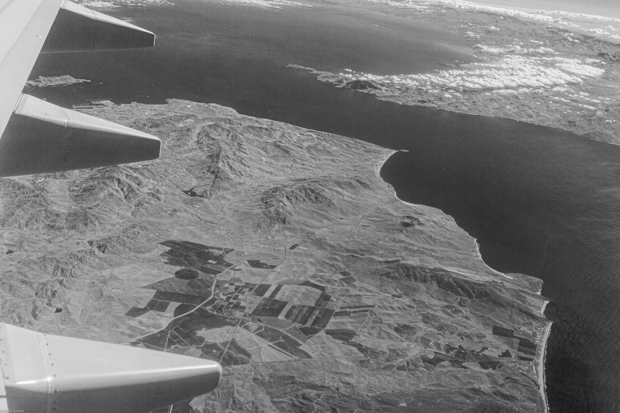 Aerial view of the Strait of Gibraltar, through which some theories place the Island of Scheria.