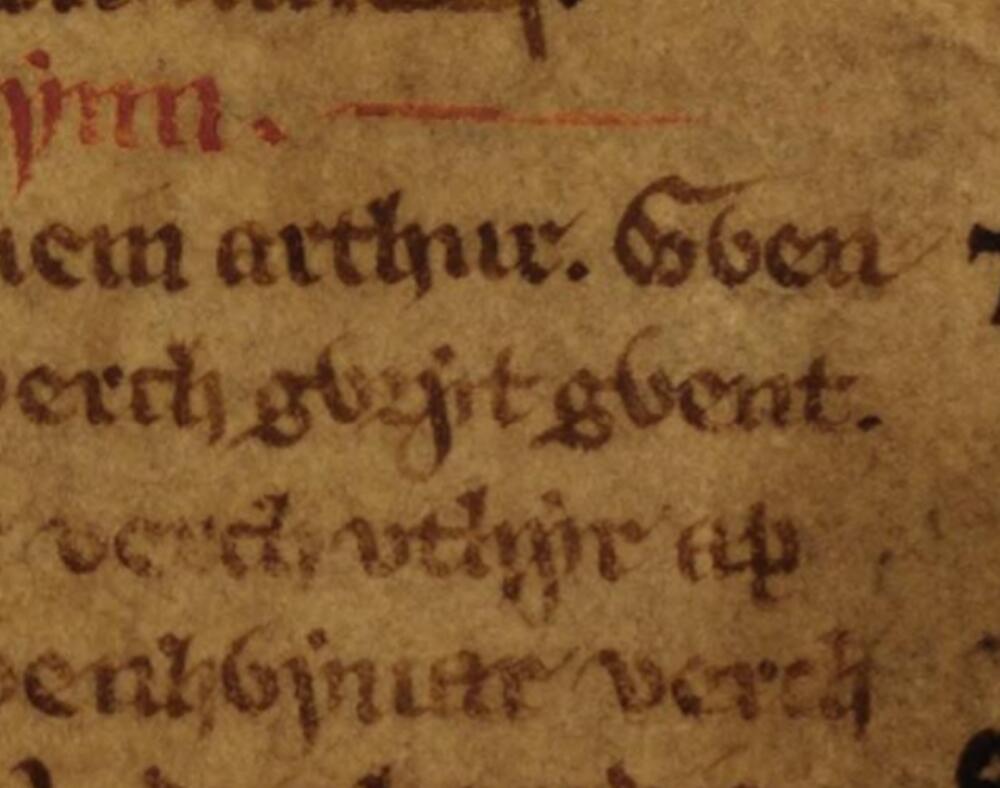 Folio 55v of the White Book of Rhydderch, showing Triad 56, Arthur’s Three Great Queens, in which Cywryd Gwent’s name is seen in the centre, National Library of Wales, Aberystwyth