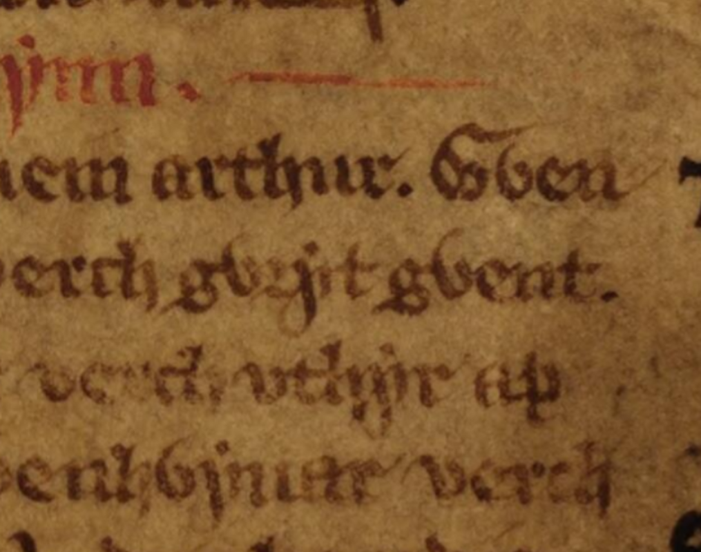 Folio 55v of the White Book of Rhydderch, showing Triad 56, Arthur’s Three Great Queens, in which Cywryd Gwent’s name is seen in the centre, National Library of Wales, Aberystwyth