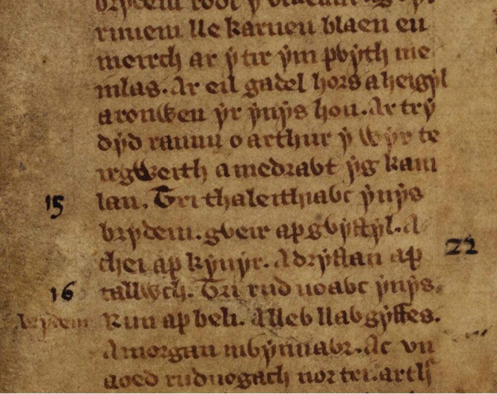 A reference to the Battle of Camlann in the Welsh Triads, White Book of Rhydderch, folio 56r